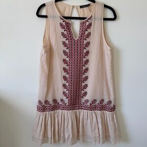 THML 100% Cotton Embroidered Drop Waist Sleeveless Mini Dress Cream Size S